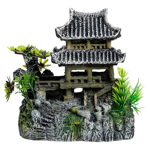 Cabilock Aquarium Landschaft Deko Pavillon Aquarium Deko Garten Miniatur Harz Pavillon Figuren Statue Mikrolandschaft Aquarienhaus Ornament für Aquarium Fisch Tank Dekoration von Cabilock