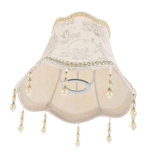 Cabilock Beiger Vintage Lampenschirm aus Stoff mit Perlenquasten Glockenform Dekorativer Lampenschirm Ersatz für Steh Tischleuchten Beaded Lamp Shade Eleganter Lichtschutz für Wohn von Cabilock
