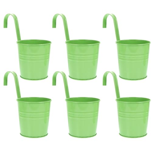 Cabilock Blumentopf Zum Einhängen Balkontöpfe Metall: 6Stück Hängende Blumentöpfe Grün Aufhängen Abnehmbar Haken Eisen Kunst Balkontopf Sukkulenten Kräuter Pflanzen Behälter Balkon Garten Dekoration von Cabilock