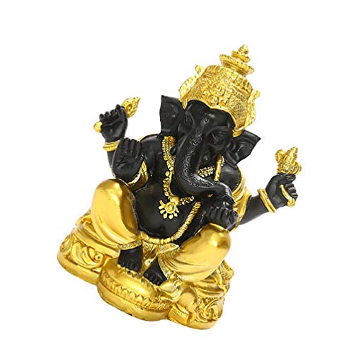 Cabilock Buddhist Altar Puja Ganesha Statue Hindu Gott Figurine Ganesha Gott Statue Schwarz Buddha Skulptur Harz Hinduismus Ornament Tisch für Home Auto Desktop Dekore Indische Kuh Durga Poster von Cabilock