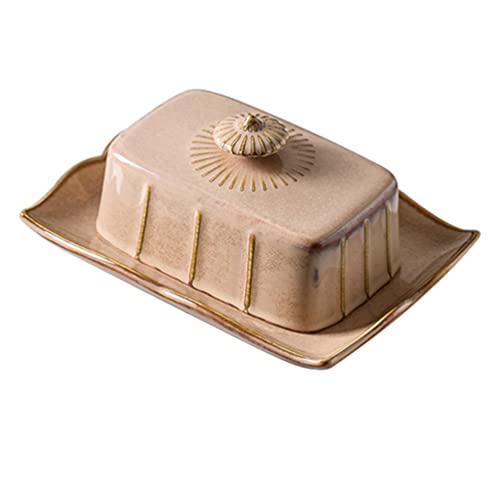 Cabilock Butterdose Porzellan Vintage Butterdose Keramik Butterglocke Butterschale Butterbeh?lter Butterbox Butter K? Schüssel Butterplatte Dessertteller mit Deckel Khaki Butterdose Vintage von Cabilock