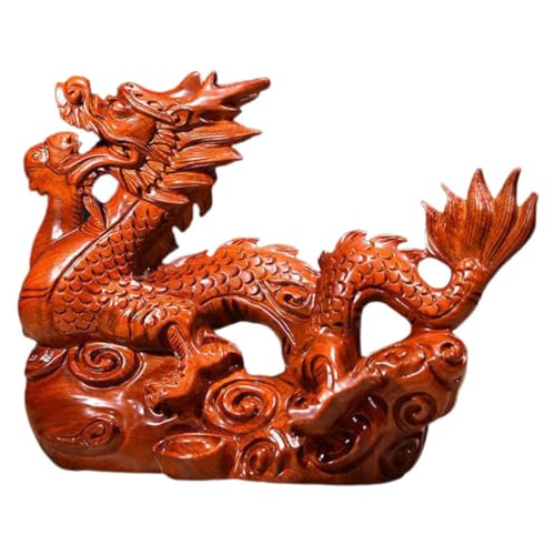 Cabilock Chinesische Tierkreiszeichen Figuren Drachen Figuren Feng Shui Statue Skulptur 10cm Holz Drachenfigur Dekofigur Auto Reichtum Deko 2024 Neujahr Geschenke Schreibtisch Büro Tischdeko von Cabilock