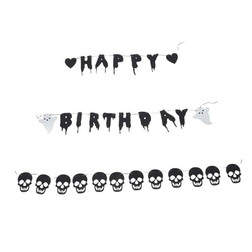 Cabilock Creepy Halloween Geburtstag Banner Schwarz und Dekoration für Halloween Geburtstagsfeiern Vielseitig Einsetzbar für Fotokulissen Tisch und Wanddekorationen Einfach Aufzuhängen von Cabilock