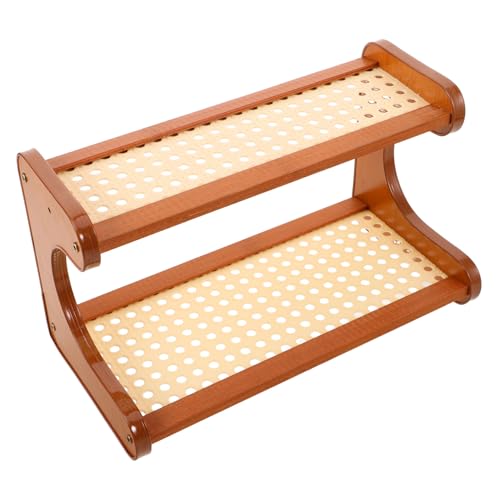 Cabilock Schreibtischaufbewahrung Aus Holz Und Kunststoffrattan Zweistöckig Für Wohnheim Und Büro MDF Aufbewahrungsregal Mit Pflanzenhalter Schreibtischregal Für Küche Und von Cabilock
