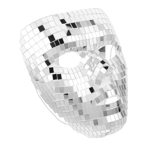 Cabilock Disco Ball Maske Vollgesicht Spiegel Glanz Glitzernde Karnevalsmaske für Halloween Karneval Cosplay Bühnenauftritte Damen Silber von Cabilock