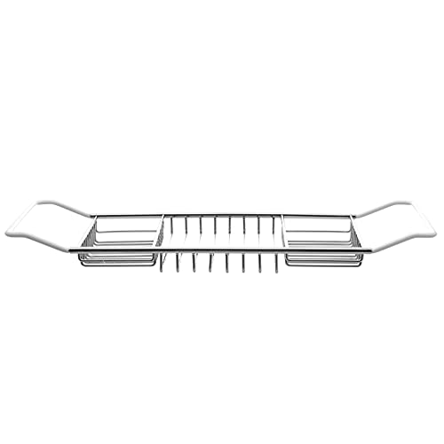 Cabilock Edelstahl-Badewannen-Tablett, dehnbar, rutschfest, Badewannen-Caddy, Tablett über Badewannen-Regale für Dusche, Badewanne, Telefon, Pad, Buchhalter, Silber von Cabilock