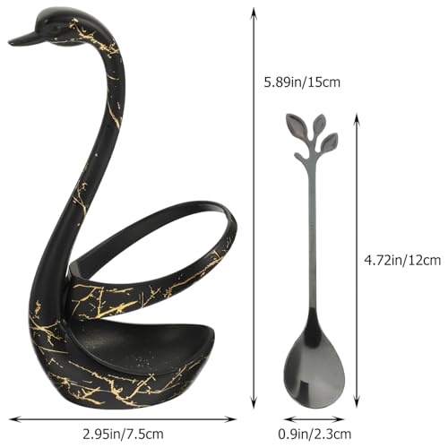 Cabilock Edelstahl Kaffee Obstgabel Set mit Schwanenständer Besteck mit Halter Ergonomisch Langlebig für Tee Dessert und Partys Schwarz Haushalts löffel Organizer von Cabilock