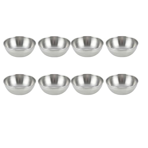 Cabilock Edelstahl Schälchen Mini Dipschalen Metall Runde Servierschalen Saucenschälchen Gewürzschale Snack Schälchen Vorspeisenteller Obstbehälter für Sojasauce Dip Silber 8 Stück von Cabilock