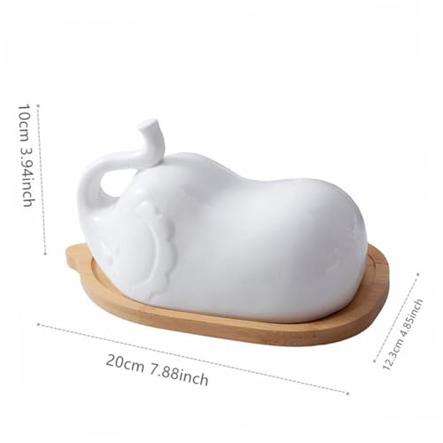 Cabilock Elegante Elefantenform Butterdose aus Keramik mit Abnehmbarem Holztablett Einfache Haushaltsgeschirr Butterplatte für Hotel und Alltag Mikrowellen Spülmaschinengeeignet von Cabilock