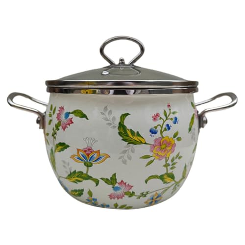Cabilock Emaille-Suppentopf Mit Glasdeckel 2 8-Liter-Retro-Kochtopf Vintage-Bohnentopf Mit Blumeneintopf Und Griff Küchensuppentopf Für Induktionsherde Gasherd von Cabilock