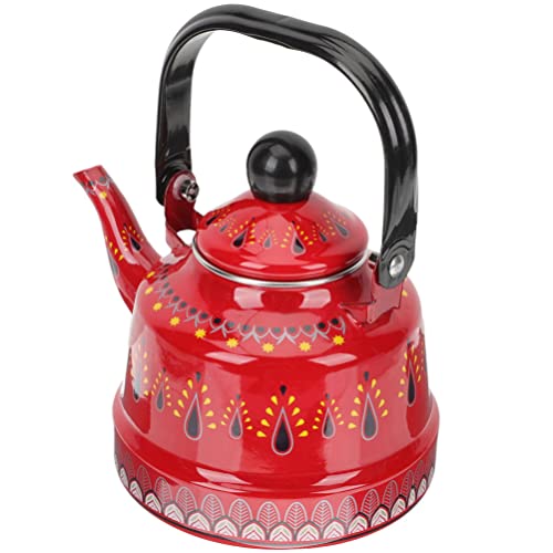 Cabilock Teekannen Emaille Wasserkessel Vintage Teekanne Induktion Wasserkocher Retro Teekessel Emaille Kessel Teekocher Wassertopf Kaffeekanne für Zuhause Küche Induktionsherd 1.7L Rot von Cabilock