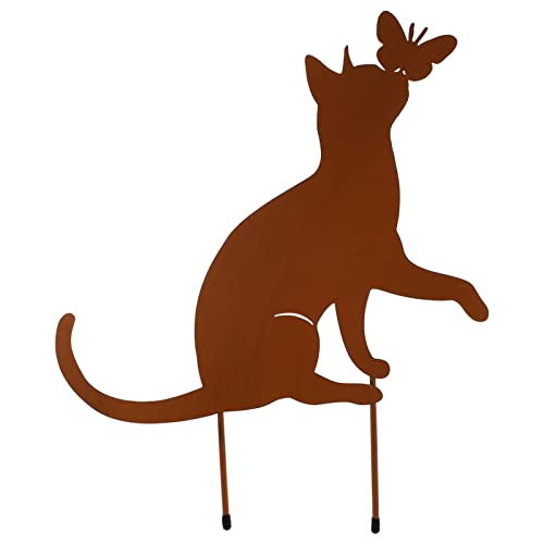 Katze Figur Edelrost Gartenstecker Gartenfiguren: Metall Rost Stecker Eisen Garten Statue Skulptur Rostige Deko Weihnachten Gartendeko Rostoptik für Landhaus Balkon Rasen Terrassen Dekoration von Cabilock