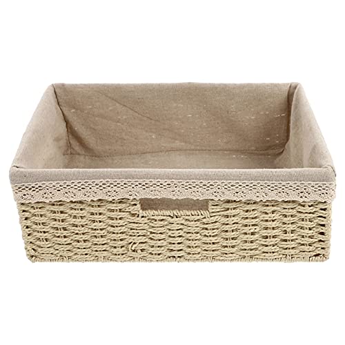 Cabilock Geflochtener Aufbewahrungskorb Eckig Beige Gewebter Regalkorb Gemüsekorb Obstkorb mit Liner Desktop Organizer Multifunktional Zimmer Küche Bad Tisch Haushalt Aufbewahrung von Cabilock