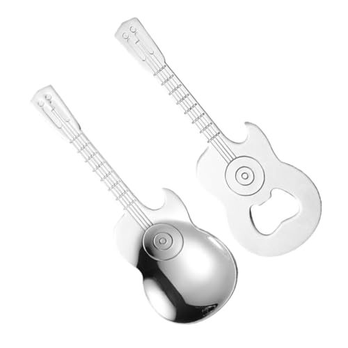 Cabilock Gitarrenlöffel mit Flaschenöffner Bassform Löffel Küchenzubehör für Kaffee Tee und Mixgetränke mit Magnet für Kühlschrank für Musikliebhaber von Cabilock