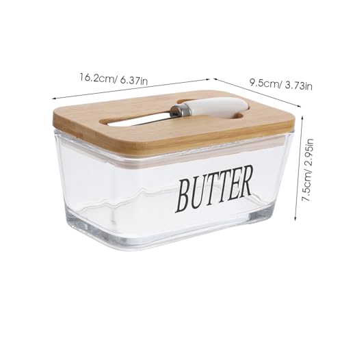 Cabilock Glas Butterdose mit Bambusdeckel und Messer Luftdicht Verschließbarer Butterbehälter Eleganter Butterhalter für Theke und Kühlschrank Leicht zu Reinigen Frische Butteraufbewahrung von Cabilock