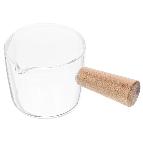 Cabilock Glas Milchkännchen Kaffee Milch Milch Sauce Servierkrug mit Holzgriff Server Tauchschalen Sirupglas (L Größe) von Cabilock
