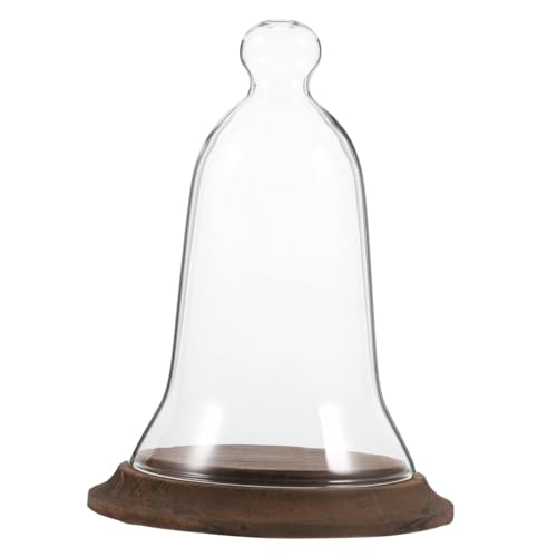 Cabilock Glasglocke mit Holzsockel Klare Vitrine Display Dome für Konservierte Blumen Sammlerstücke Dekorative Glasglocke mit Stabilem Holzfuß von Cabilock