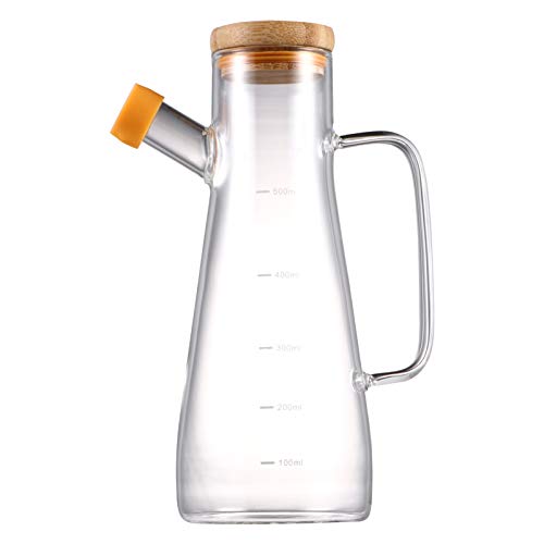 Cabilock Glasölspenderflasche mit Auslaufsicherem Holzdeckel Olivenölglasflasche mit Waage für Küchenrestaurant (500Ml) von Cabilock