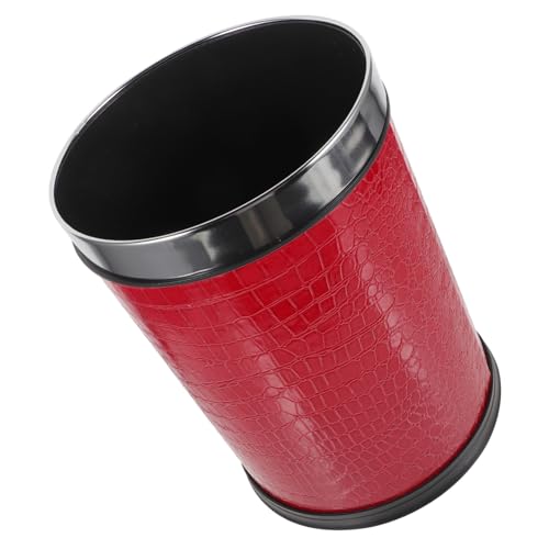 Cabilock Großer Mülleimer aus Rotem mit Edelstahlring Runder Abfalleimer für Büro Schlafzimmer Hotel mit Hoher Kapazität und Langlebiger Stabiler Konstruktion von Cabilock