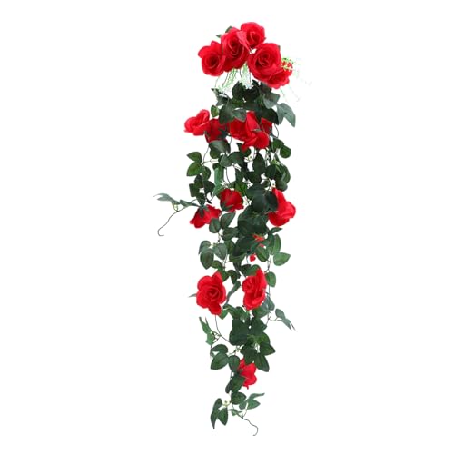 Cabilock Hängende Blumengirlande Dekorationen Gefälschte Rosengirlande Rote Große Rose Wandbehang Simulation Rebe von Cabilock