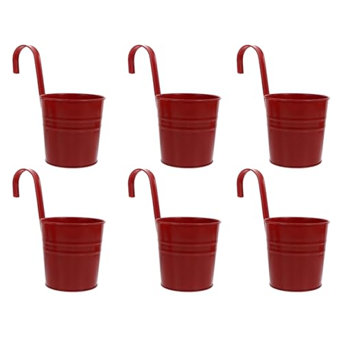 Cabilock Hängende Blumentöpfe Rot Metall Blumentopf Aufhängen Abnehmbar Haken Rustikale Eisen Kunst Balkontopf 6 Stück Sukkulenten Pflanzen Behälter Balkon Garten Dekoration von Cabilock
