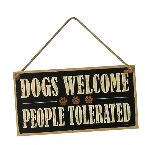 Cabilock Hunde Willkommen Menschen Geduldet Holzschild 20.3x10.8cm Vintage Bauernhof Plakette Robustes Holz Wanddekoration Für Zuhause Und Café Lustiges Schild Für Hundeliebhaber von Cabilock
