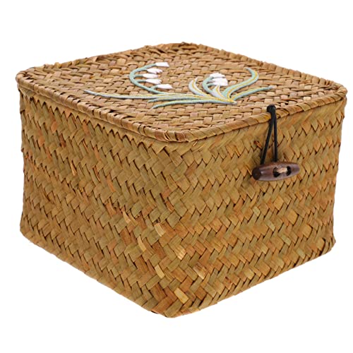 Cabilock Handgefertigte Handgewebte Geschenkbox aus Vintage mit Deckel Vielseitiger Aufbewahrungskorb für Haushalt und Picknick Quadratisch Stilvolle Desktop Organizer von Cabilock