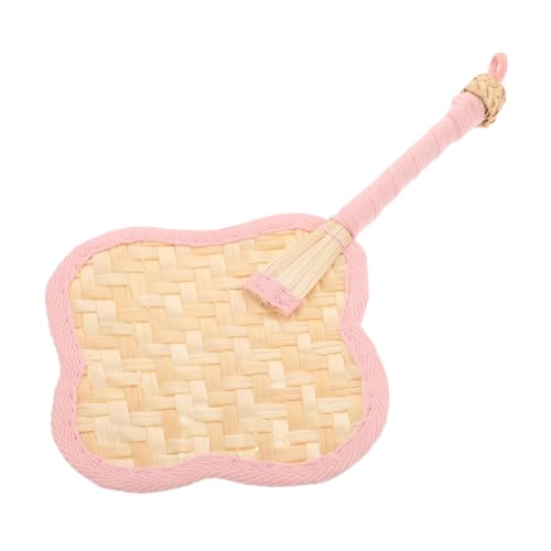 Cabilock Handgefertigter Mini-mini-fächer aus Weizenstroh Vierblättriges Kleeblatt-design Kindersicheres für Junge Mädchen Atmungsaktiv Robust Rosa für Sommer Boho-hochzeiten und von Cabilock