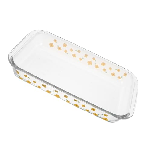 Cabilock Hitzebeständiges Glas-backblech mit Gelbem Blumenmotiv Rechteckige Auflaufform für Ofen und Mikrowelle Vielseitiger Brat Grillrost für Fisch Fleisch und Gemüse Spülmaschinenfest von Cabilock