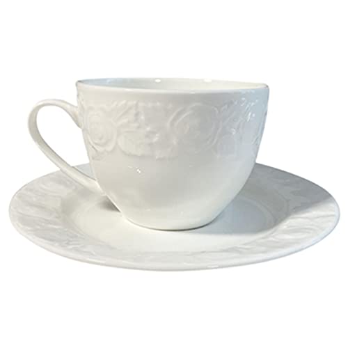 Cabilock Hochzeitsdekoration 1 Set Kaffeetasse Keramik Mit Untertasse Geprägtes Teetassen-Set Cappuccinotassen Milchbecher Wassertrinkbecher Für Die Heimische Küche 200Ml Rosenmuster Tasse von Cabilock