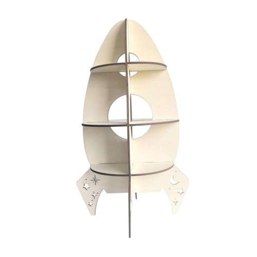 Cabilock Holzregal in Raketenform Kreatives Kinderzimmer Aufbewahrungsregal Multifunktionales Holz Display mit Dekoratives Stauraum Regal für Wohn und Arbeitsbereiche von Cabilock
