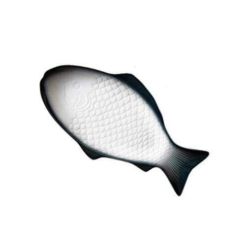 Cabilock Fischteller Porzellan Fischplatte Keramik Fisch Kreative Porzellan Servierteller Snack Tablett für Restaurants nach Hause Grauschwarz 39cm von Cabilock