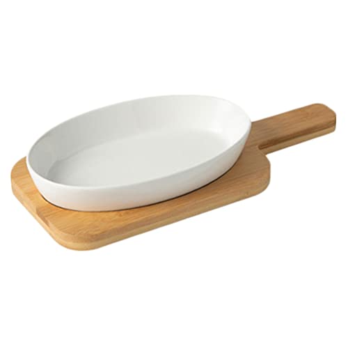 Cabilock Keramik Auflaufform Backformen Lasagne Bratpfanne Auflaufform Teller Tablett mit Holzboden zum Kochen Küchenkuchen Abendessen Bankett von Cabilock