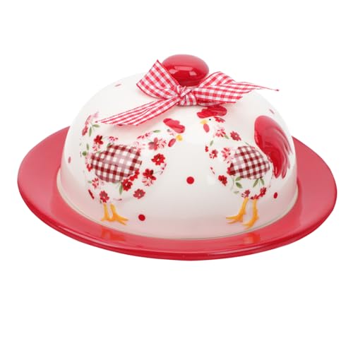 Cabilock Keramik Butterplatte mit Kreativem Deckel Dekorative Langlebige Servierplatte für Butter Dessert und Snacks Stilvoll für Partys Tee und Geschenkideen Rotes Blumenmuster Feine von Cabilock
