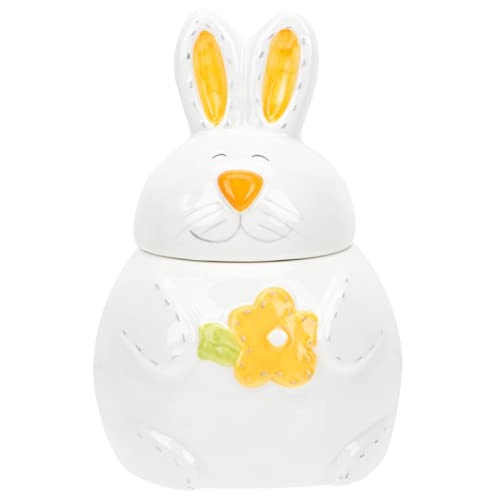 Cabilock Vorratsdose für Ostern Hasen-Dekor Kaninchen Bonbonglas Wohnkultur Ornament Schmuckbehälter Ostergeschenk Mit Deckel Skulptur die Blumen Süßigkeitenglas Lagertank Keramik von Cabilock