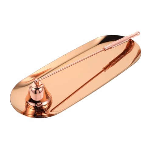 Cabilock Kerzenpflegewerkzeuge Flammenlöschwerkzeug Dochtflammeschnupper mit Tablett Kerzenlöscher mit Zeitschaltuhr Flammenlöscher Kerzendrehlöscher Kerzenstopper Rostfreier Stahl Roségold von Cabilock
