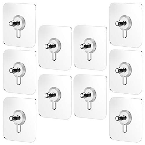 Cabilock Kleiderschrauben 10Pcs Kostenloser Klebstoff Wand Transparent Wiederverwendbaren Nahtlose Kostenloser Sticky Kleiderbügel für Handtuch Luffa Bademantel ?ntel Bad Selbstklebende Wandnägel von Cabilock