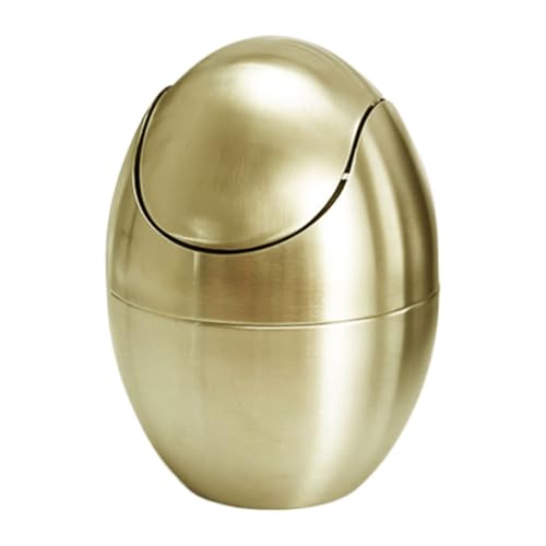 Cabilock Kleiner Desktop Abfalleimer mit Schwingdeckel Eierförmiger Edelstahl Müllbehälter Wiederverwendbarer Mülleimer für Küche Bad Büro Schminktisch Kompakter Goldener Papierkorb von Cabilock