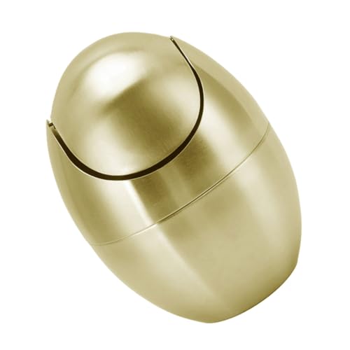 Cabilock Kleiner Desktop Mülleimer Gold Eierförmiger Schwingdeckel Mini Müllbehälter für Küche Bad Büro Tischplatte Kompakter Wiederverwendbarer Abfallbehälter von Cabilock
