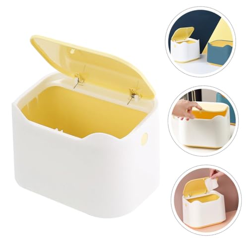 Cabilock Kleiner Mülleimer mit Deckel Tischabfalleimer Mini Abfallbehälter Tragbar für Büro Schlafzimmer Kinderzimmer Gelb Leichter Desktop Papierkorb zur Aufbewahrung und Ordnung von Cabilock