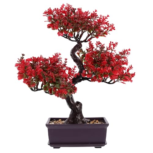 Cabilock Künstlicher Bonsai Baum Künstliche Bonsai Dekor Künstliche Grüne Pflanze Modell Dekor Simulation Topfpflanze für Zuhause Tisch Büro Schreibtisch Rot von Cabilock