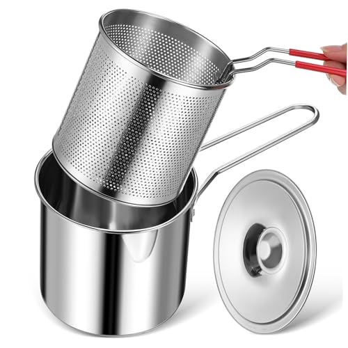 Cabilock Mini Frittier Topf aus mit Filternetz und Deckel Vielseitiger Haushaltspfanne für Frittieren und Kochen Kompakt für Outdoor Picknick und Kleine Küchen von Cabilock