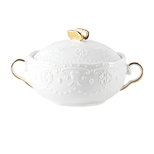 Cabilock Müsli Schüssel 1 Satz Keramik Suppenschüssel Doppelgriff Porzellan Salatschalen Suppe Servierende Schüssel mit L?ffel Instant Nudeln Obstfrühstück Lebensmittelschale Porzellan Schüssel von Cabilock