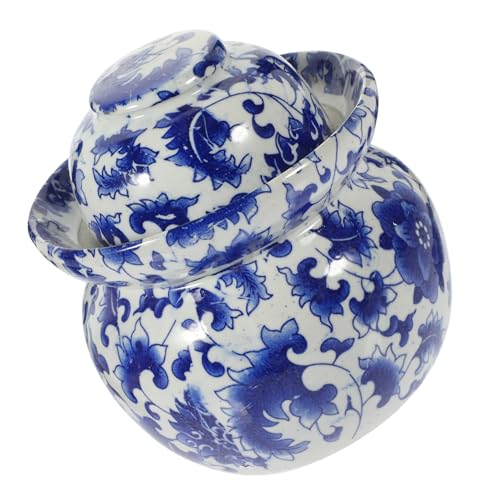 Cabilock Pickle Jar Kimchiglas Aus Keramik Gurkenbehälter Einmachglas Chinesisches Gärglas Kimchi-gärungsglas Gurken Gurken Kanister Fermentationstopf Haushaltsglas Mit Container Blue Gärbehälter von Cabilock