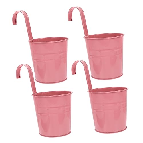Cabilock Puppengeschirr 4Pcs H? Pflanzer T? mit Abnehmbare Balkon Pflanzer mit Entw?sserung Loch Metall Eimer Anlage Halter für Gardenn ?nder Fenster Terrasse Dekoration Rosa Blumentopf von Cabilock