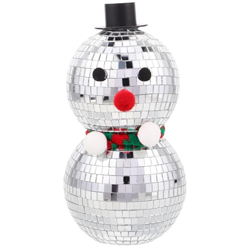 Cabilock Reflektierende Disco Schneemann Figurine Weihnachtsdekoration mit Spiegelkugel Silberne Weihnachtsstatue für Kamin Tisch Vielseitig für Party und Winterfest von Cabilock