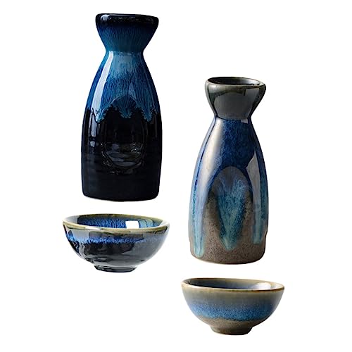 Cabilock Retro Japanischer Sake Set Teilig aus Keramik mit Sake Topf und Bechern Sternenhimmel Blau Glatte Kanten Handwerklich Gefertigt Weingefäß für Zuhause und von Cabilock
