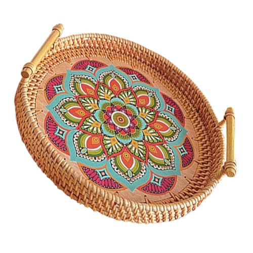 Cabilock Rundes Rattan Serviertablett mit Mandala Muster Handgefertigt Vielseitig Verwendbar als Brotkorb Snackschale und Dekoration Robustes Naturmaterial für Frühstück und Haushalt Cabilock Rundes Rattan Serviertablett mit Mandala Muster Handgefertigt Vielseitig Verwendbar als Brotkorb Snackschale und Dekoration Robustes Naturmaterial für Frühstück und Haushalt von Cabilock