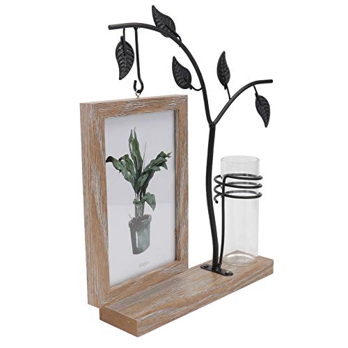 Cabilock Rustikalen Holz Bilderrahmen mit Metall Baum Und Hydrokultur Glas Vase Desktop Doppelseitigen Foto Rahmen Tabellenmittel Mom Tag Einzigartige Geschenk von Cabilock