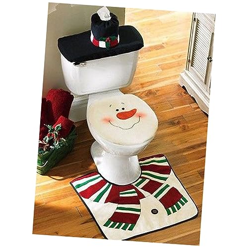 Cabilock Badezimmerteppich-Set U-förmige Toilettenmatte Mit Weihnachtlichem Schneemann-Design Toilettensitzdeckelbezug Wassertankdeckel Papierhalter von Cabilock